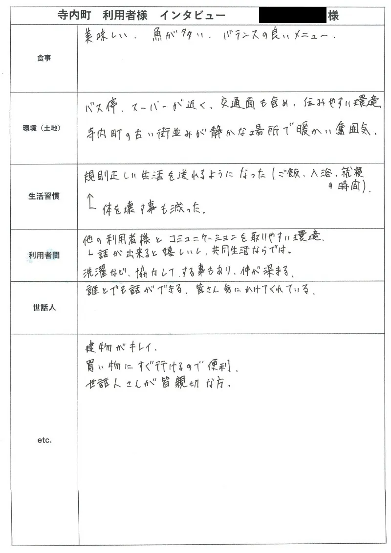 寺内町 利用者様 インタビュー2